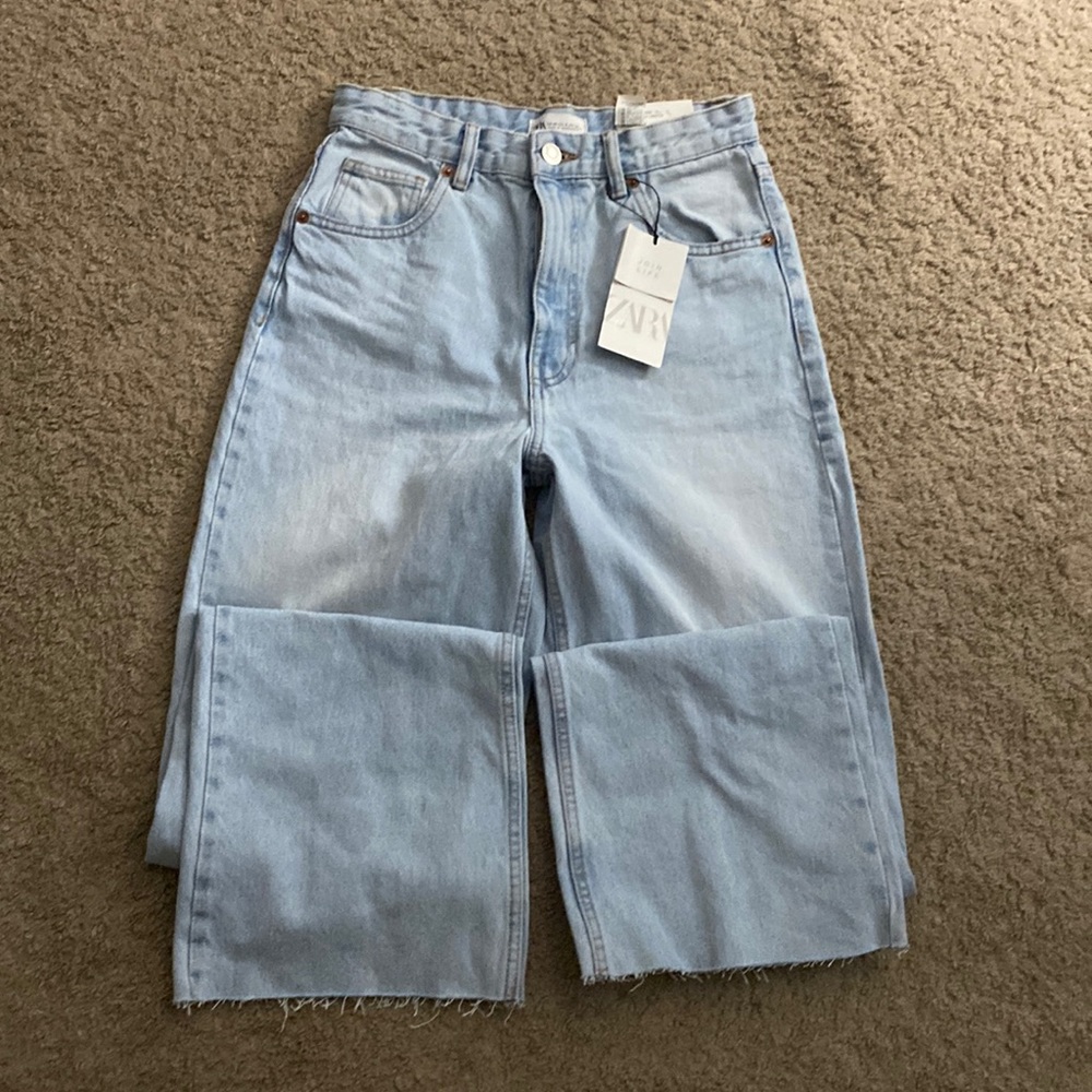 Zara Straight Leg High Rise Light wash jean
